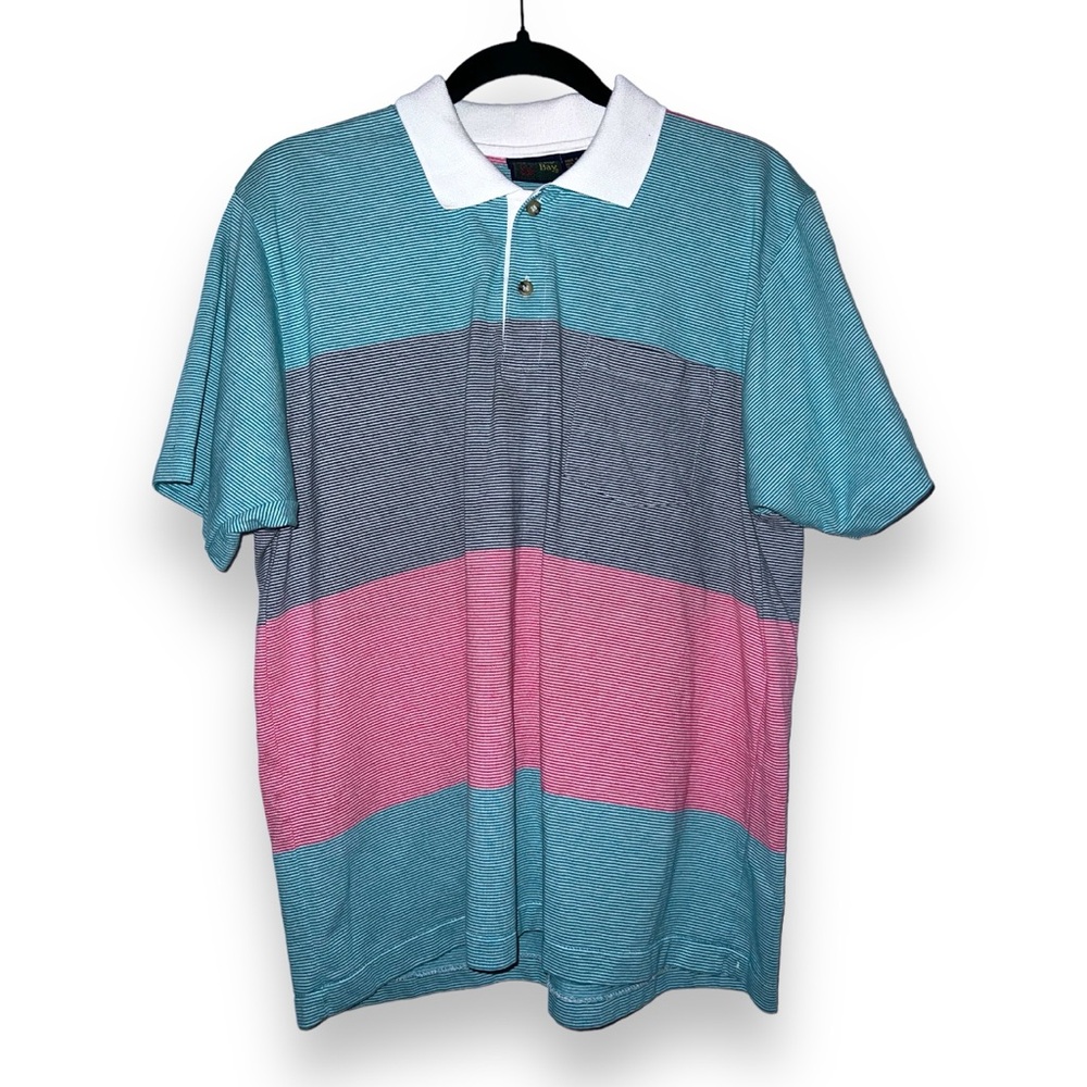 Brittany Bay Short Sleeve Sport Shirt Multi Colored Striped Poly/Cotton Size L